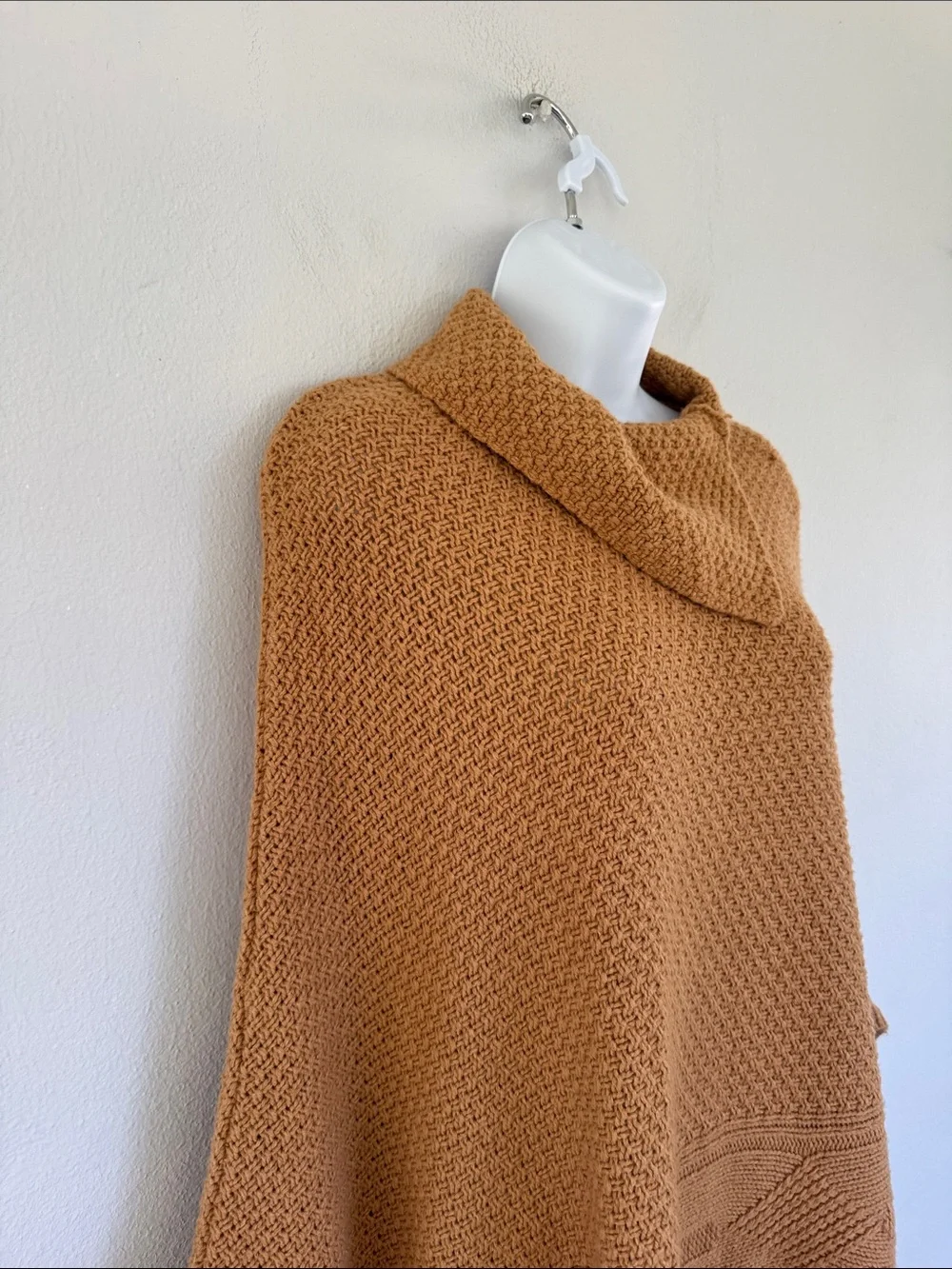 Coldwater Creek brown wool blend tassel fringe poncho sweater one size